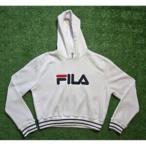Fila Cropped Hoodie Sweatshirt Stitched White (Women's L)